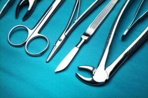 A picture of surgical tools on a napkin